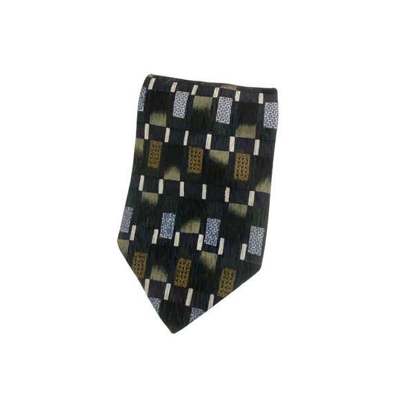 Cocktail Collection 100% Silk Mens Necktie Beer Microscope Pattern Green & Gold - Picture 2 of 7